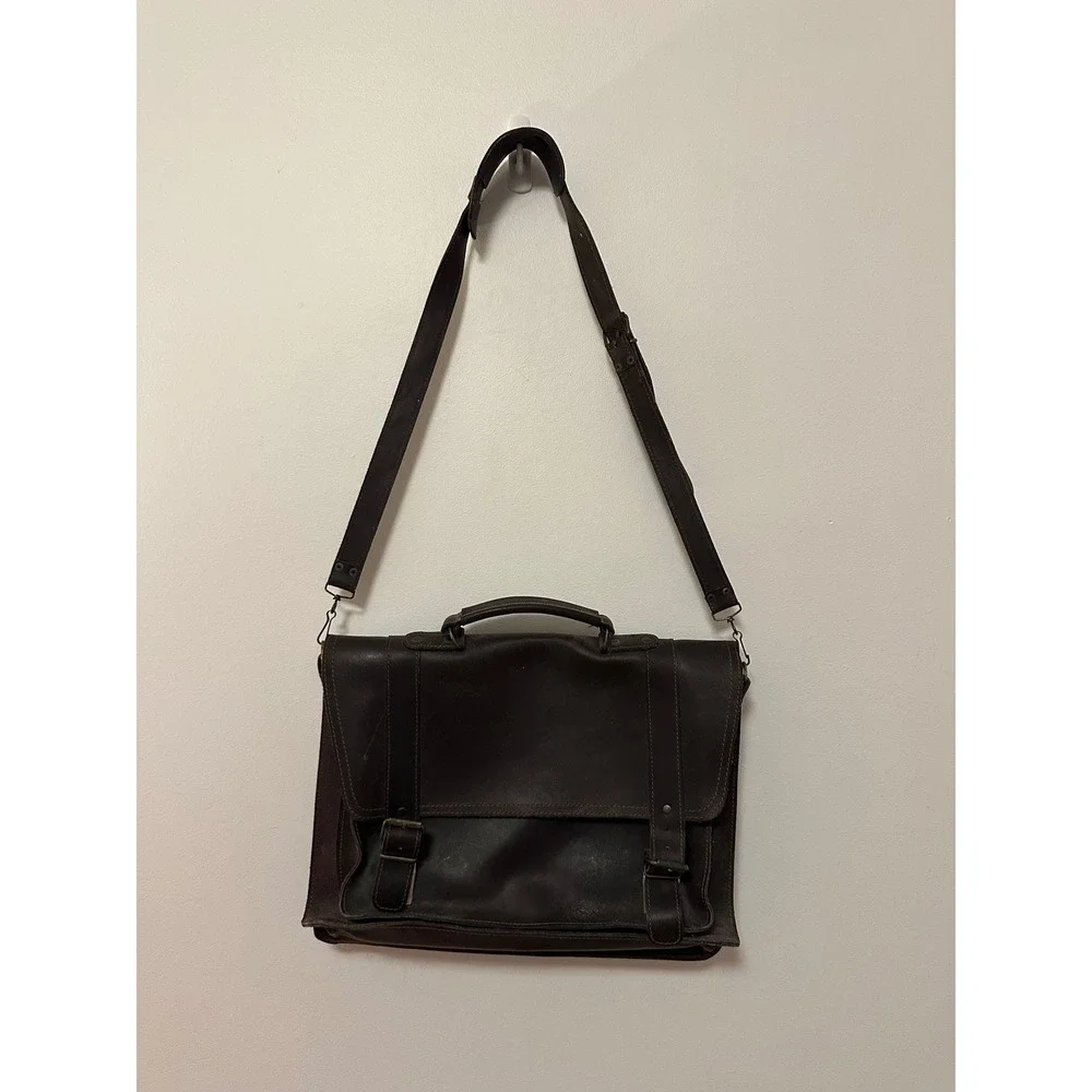 Vintage Dark Brown Leather Messenger Crossbody Satchel Bag
